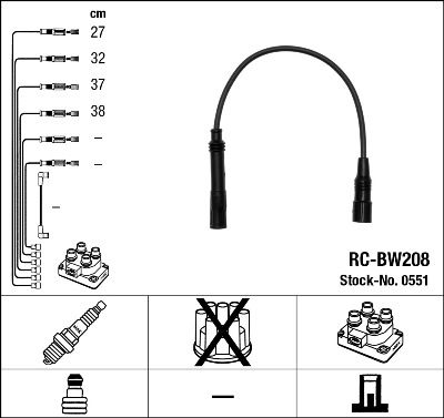 Μπουζοκαλώδια NGK RC-BW208 0551 BMW E36-316I 1600CC 1993-1998