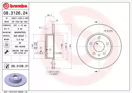 Δισκόπλακες ALFA ROMEO 147 2000 - 2004 ( 937 ) BREMBO 08.3126.24