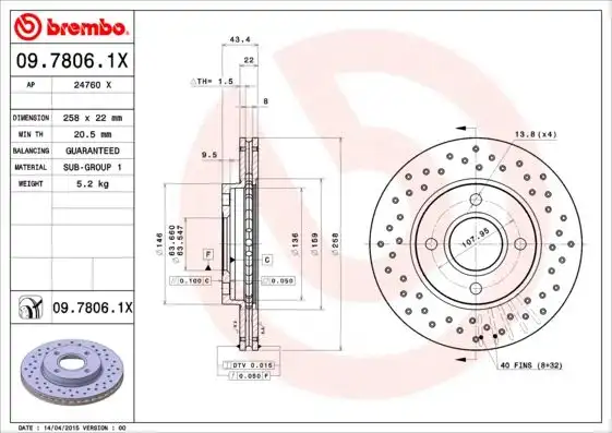 Δισκόπλακες MAZDA 2 2003 - 2005 ( DY ) BREMBO 09.7806.1X