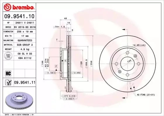 Δισκόπλακες HYUNDAI GETZ 2002 - 2005 ( TB ) BREMBO 09.9541.10