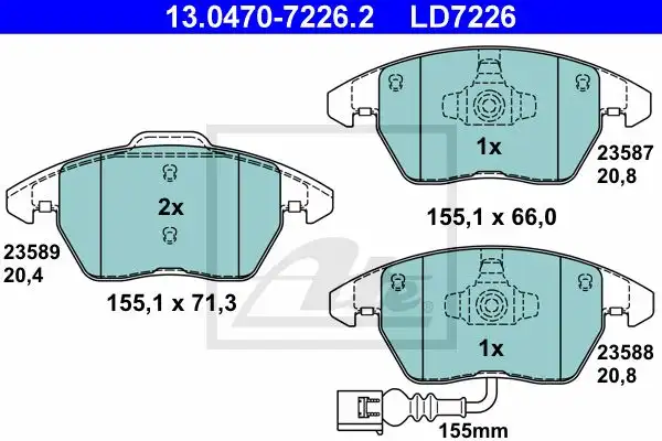 Τακάκια Σετ AUDI A1 2010 - 2015 ATE 13.0470-7226.2