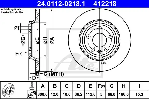 Δισκόπλακες AUDI A4 2015 - ( 8W, B9 ) ATE 24.0112-0218.1