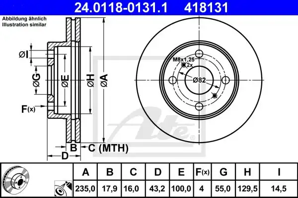 Δισκόπλακες TOYOTA YARIS 2003 - 2006 ( XP10 ) ATE 24.0118-0131.1