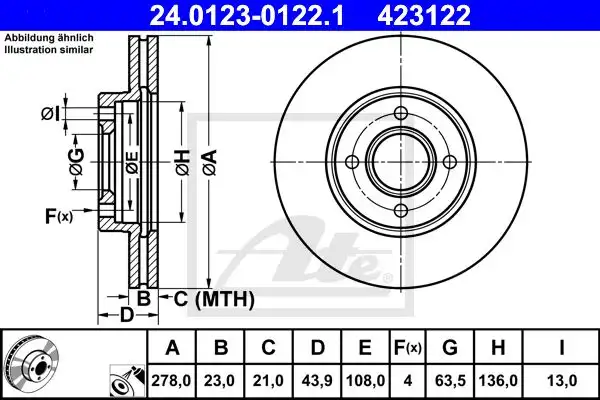 Δισκόπλακες FORD FIESTA 2008 - 2013 ( Mk6 )( JA8 ) ATE 24.0123-0122.1