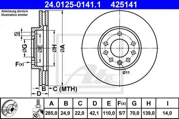 Δισκόπλακες OPEL VECTRA 2002 - 2005 ( C ) ATE 24.0125-0141.1