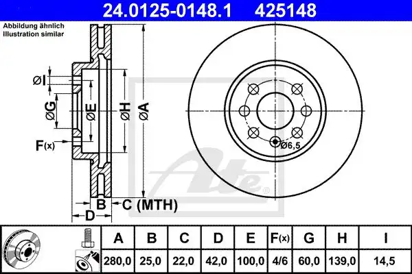 Δισκόπλακες OPEL MERIVA 2003 - 2006 ATE 24.0125-0148.1