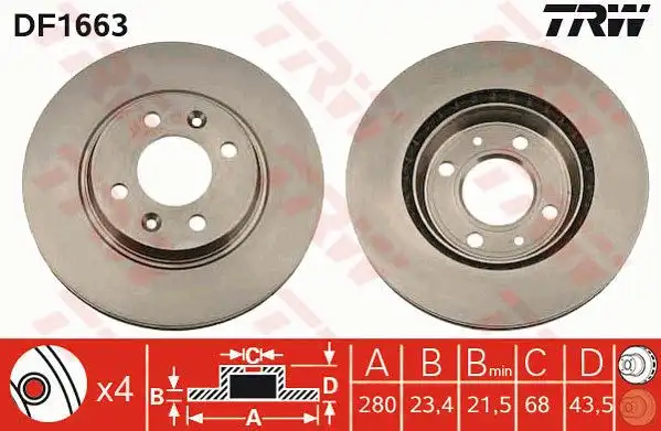 Δισκόπλακες SAAB 9000 1994 - 1998 TRW DF1663