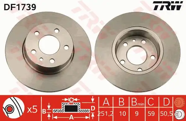 Δισκόπλακες ALFA ROMEO 147 2000 - 2004 ( 937 ) TRW DF1739