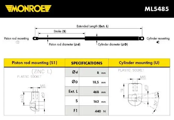 Αμορτισέρ Παγκάζ TOYOTA COROLLA 2002 - 2004 ( E120 ) MONROE ML5485