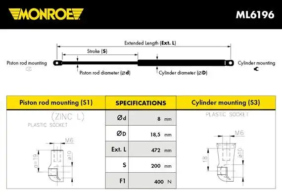 Αμορτισέρ Παγκάζ CITROEN C3 2010 - 2013 MONROE ML6196