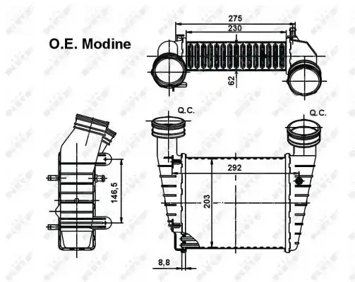 Ψυγείο Intercooler SKODA SUPERB Sedan / 4dr 2001 - 2008 ( 3U4 ) 1.9 TDI  ( AVF,AWX  ) (130 hp ) Πετρέλαιο #044506210