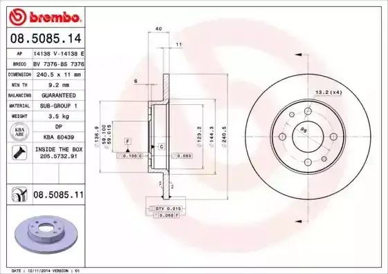 Δισκόπλακες FIAT MAREA 1996 - 2002 ( 185 ) BREMBO 08.5085.14
