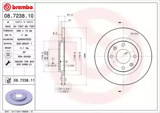 Δισκόπλακες PEUGEOT PARTNER Combispace 1996 - 2002 BREMBO 08.7238.10