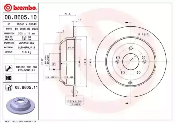 Δισκόπλακες HYUNDAI SANTA FE 2007 - 2010 ( CM ) BREMBO 08.B605.10