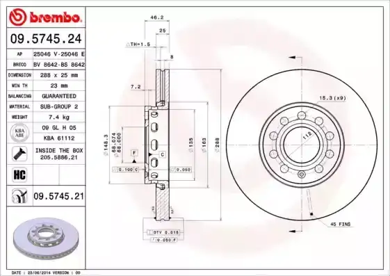 Δισκόπλακες AUDI 100 1991 - 1995 ( 4A ) ( C4 ) BREMBO 09.5745.24