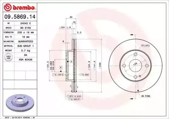 Δισκόπλακες MAZDA 121 1990 - 1996 ( DB ) BREMBO 09.5869.14