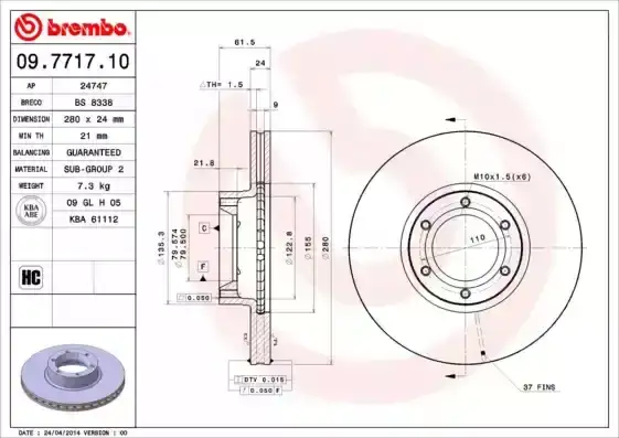 Δισκόπλακες OPEL MOVANO 1998 - 2003 BREMBO 09.7717.10