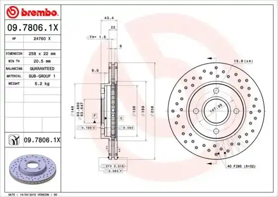 Δισκόπλακες MAZDA 2 2003 - 2005 ( DY ) BREMBO 09.7806.1X