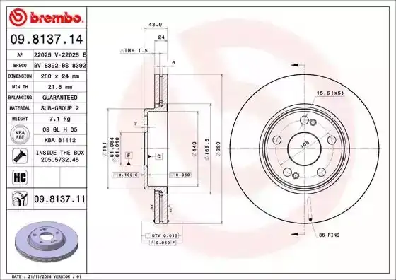 Δισκόπλακες RENAULT SCENIC 1999 - 2003 ( JA ) BREMBO 09.8137.14