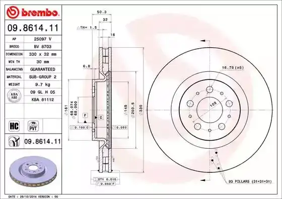 Δισκόπλακες VOLVO S60 2005 - 2009 BREMBO 09.8614.11