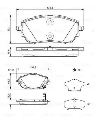 Τακάκια Σετ TOYOTA AURIS 2013 - 2015 BOSCH 0