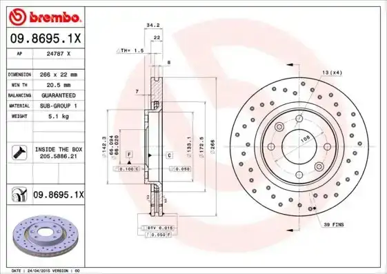 Δισκόπλακες PEUGEOT 206 2000 - 2008 ( CC ) BREMBO 09.8695.1X