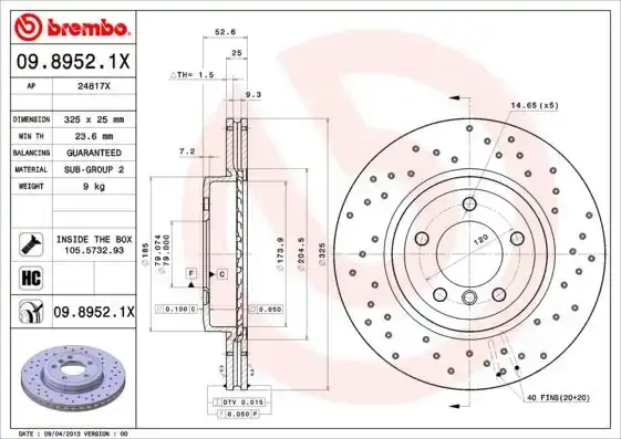 Δισκόπλακες BMW Z4 2003 - 2005 ( E85 ) BREMBO 09.8952.1X