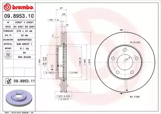 Δισκόπλακες MAZDA TRIBUTE 2001 - 2004 ( EP ) BREMBO 09.8953.10