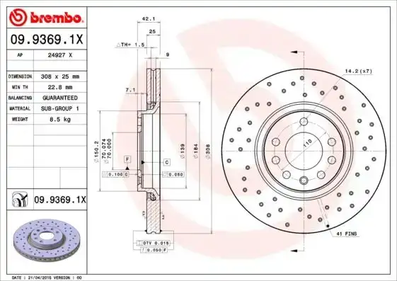 Δισκόπλακες OPEL CORSA 2006 - 2011 ( D ) BREMBO 09.9369.1X