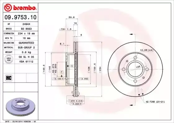Δισκόπλακες HYUNDAI ATOS MPV 1997 - 2000 ( MX ) BREMBO 09.9753.10