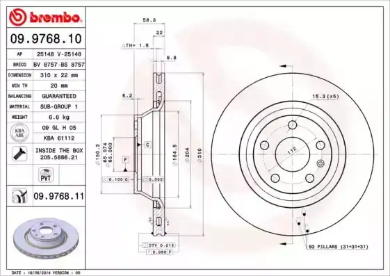 Δισκόπλακες AUDI TT 2006 - 2011 ( 8J ) BREMBO 09.9768.11
