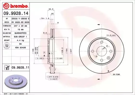 Δισκόπλακες TOYOTA AYGO 2005 - 2009 ( B10 ) BREMBO 09.9928.14