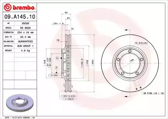 Δισκόπλακες HYUNDAI H-1 STAREX 1998 - 2001 BREMBO 09.A145.10