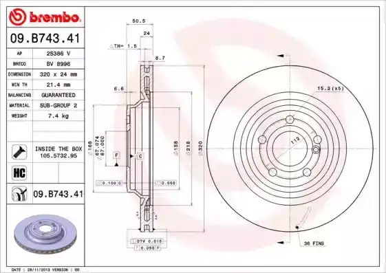 Δισκόπλακες MERCEDES SL 2012 - 2015 ( R231 ) BREMBO 09.B743.41