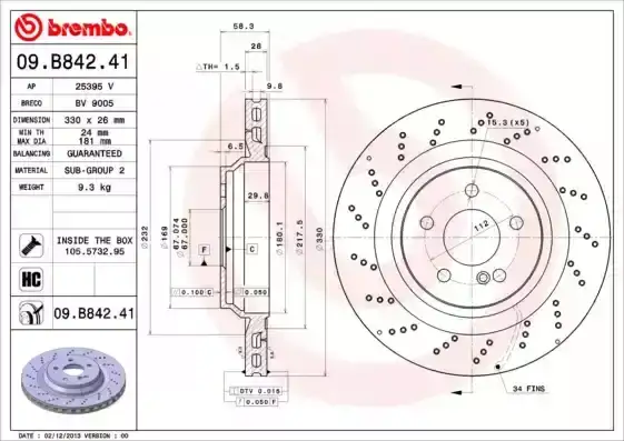 Δισκόπλακες MERCEDES SL 2003 - 2008 ( R230) BREMBO 09.B842.41