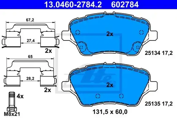 Τακάκια Σετ FORD FIESTA 2008 - 2013 ( Mk6 )( JA8 ) ATE 13.0460-2784.2