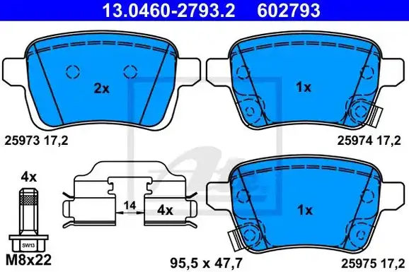Τακάκια Σετ FIAT 500 2012 - 2017 ( L ) ATE 13.0460-2793.2