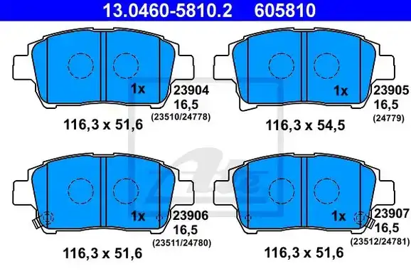 Τακάκια Σετ TOYOTA IQ 2009 - 2016 ( AJ1 ) ATE 13.0460-5810.2