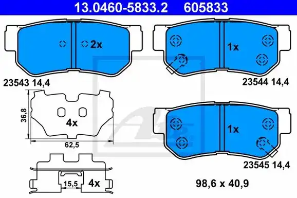 Τακάκια Σετ HYUNDAI GETZ 2002 - 2005 ( TB ) ATE 13.0460-5833.2