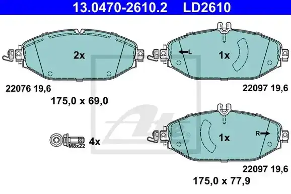 Τακάκια Σετ MERCEDES C CLASS 2015 - ( W205 ) ATE 13.0470-2610.2