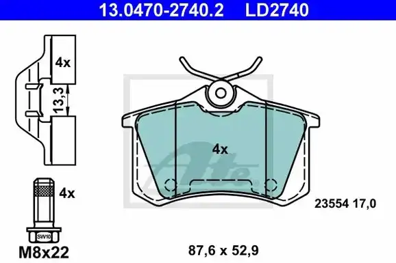 Τακάκια Σετ PEUGEOT 207 2006 - 2009 ATE 13.0470-2740.2