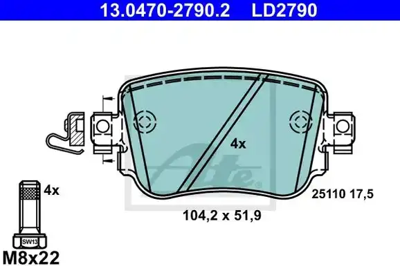 Τακάκια Σετ AUDI A1 2010 - 2015 ATE 13.0470-2790.2