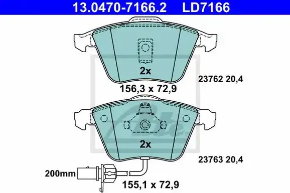 Τακάκια Σετ AUDI A6 2002 - 2004 ( 4B ) ATE 13.0470-7166.2