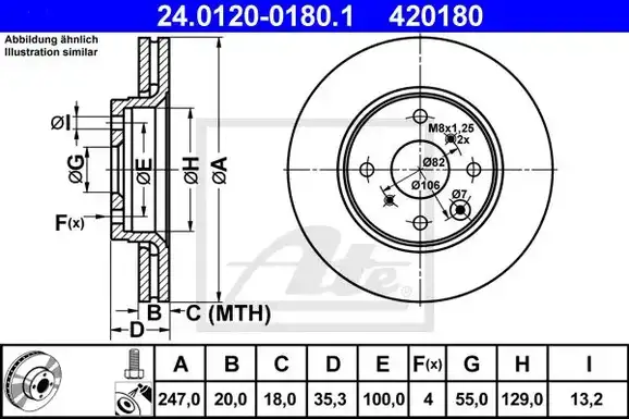 Δισκόπλακες TOYOTA AYGO 2005 - 2009 ( B10 ) ATE 24.0120-0180.1