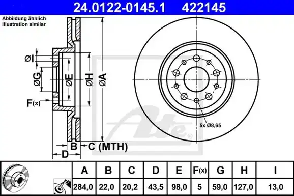 Δισκόπλακες FIAT CROMA 1985 - 1990 ( 154 ) ATE 24.0122-0145.1