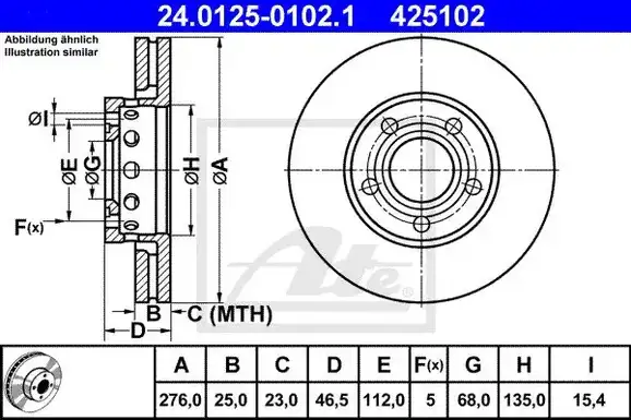 Δισκόπλακες AUDI 100 1982 - 1991 ( 44 ) ( 44Q ) ( C3 ) ATE 24.0125-0102.1