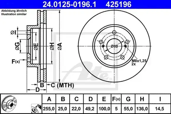 Δισκόπλακες TOYOTA PRIUS 2009 - 2012 ( XW30 ) ATE 24.0125-0196.1