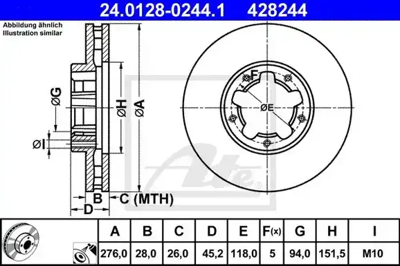Δισκόπλακες NISSAN CABSTAR 2008 - 2017 ATE 24.0128-0244.1