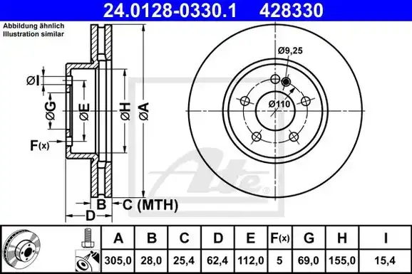 Δισκόπλακες MERCEDES C CLASS 2015 - ( W205 ) ATE 24.0128-0330.1