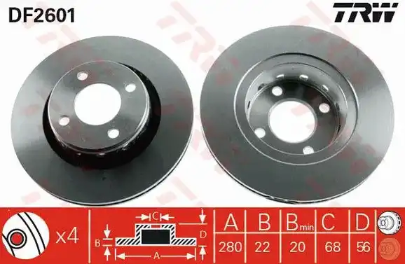Δισκόπλακες AUDI 80 1991 - 1995 ( 8C ) ( B4 ) TRW DF2601